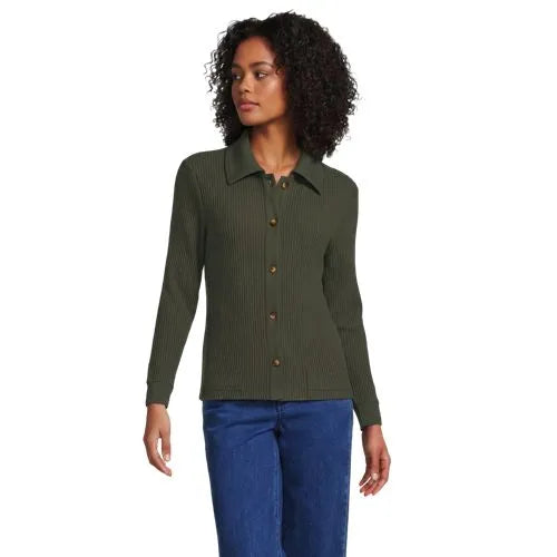 Women's Long Sleeve Waffle Collared Shacket