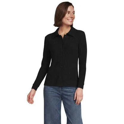 Women's Long Sleeve Waffle Collared Shacket