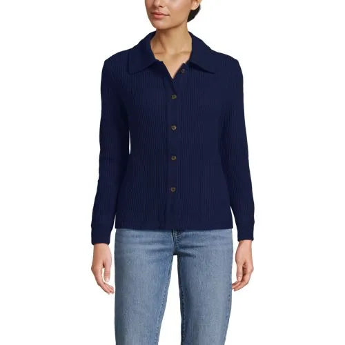 Women's Long Sleeve Waffle Collared Shacket