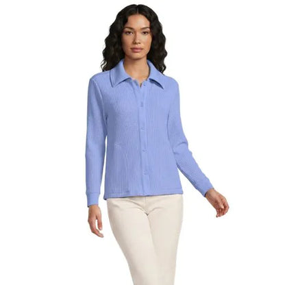 Women's Long Sleeve Waffle Collared Shacket