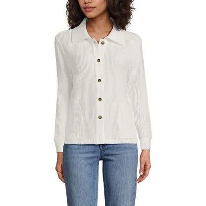 Women's Long Sleeve Waffle Collared Shacket
