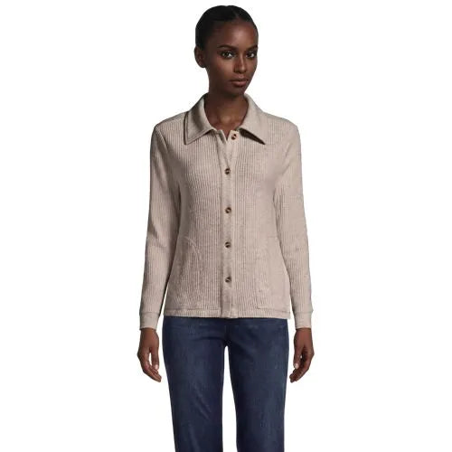 Women's Long Sleeve Waffle Collared Shacket
