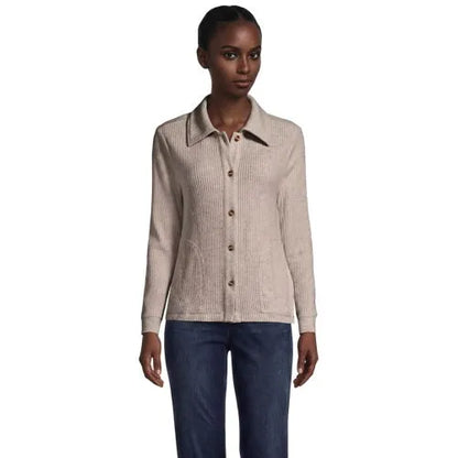 Women's Long Sleeve Waffle Collared Shacket
