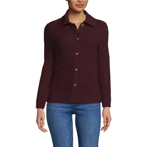 Women's Long Sleeve Waffle Collared Shacket