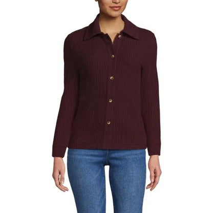 Women's Long Sleeve Waffle Collared Shacket