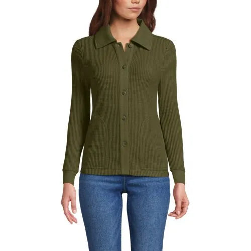Women's Long Sleeve Waffle Collared Shacket