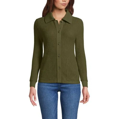 Women's Long Sleeve Waffle Collared Shacket