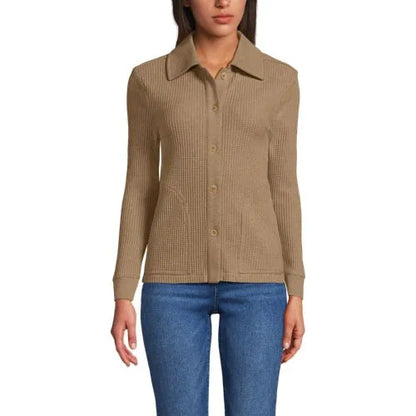 Women's Long Sleeve Waffle Collared Shacket