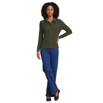 Women's Long Sleeve Waffle Collared Shacket