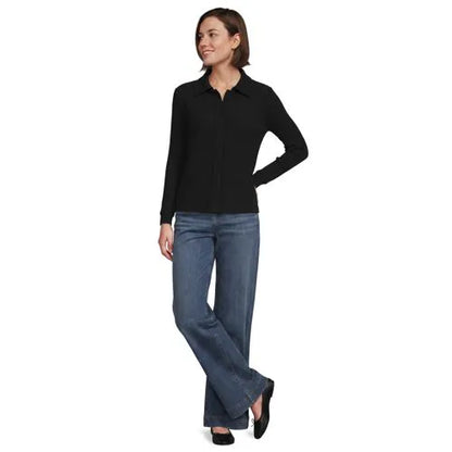 Women's Long Sleeve Waffle Collared Shacket