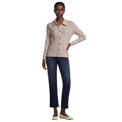 Women's Long Sleeve Waffle Collared Shacket