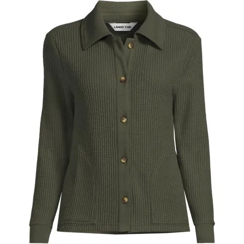 Women's Long Sleeve Waffle Collared Shacket