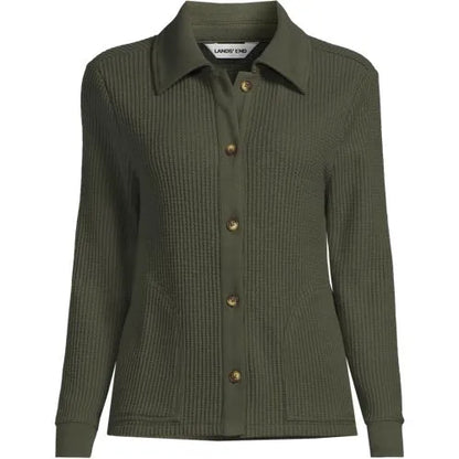 Women's Long Sleeve Waffle Collared Shacket