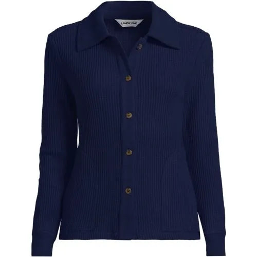 Women's Long Sleeve Waffle Collared Shacket