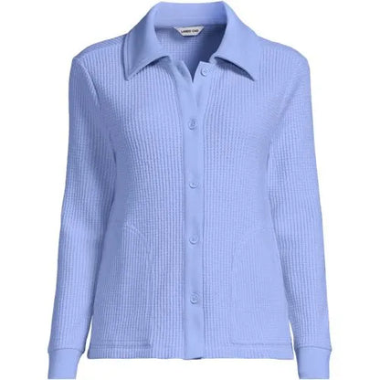 Women's Long Sleeve Waffle Collared Shacket