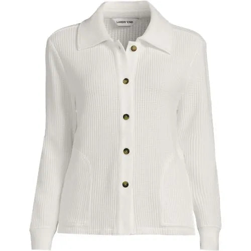 Women's Long Sleeve Waffle Collared Shacket