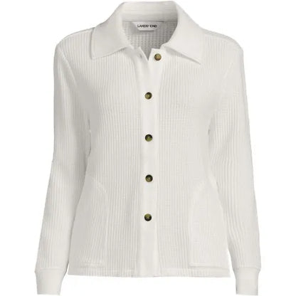 Women's Long Sleeve Waffle Collared Shacket