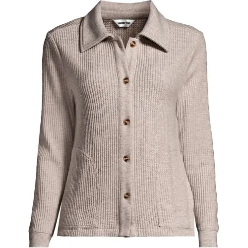 Women's Long Sleeve Waffle Collared Shacket