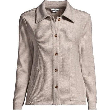 Women's Long Sleeve Waffle Collared Shacket
