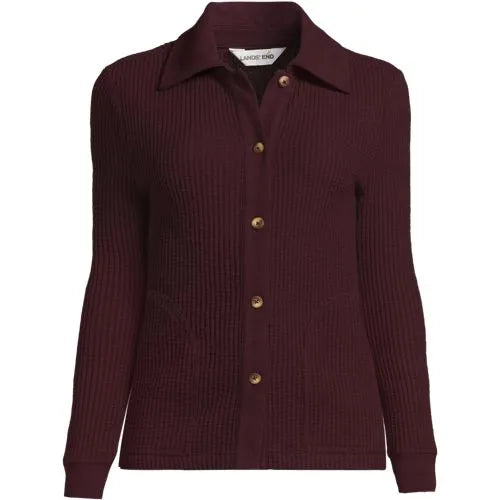 Women's Long Sleeve Waffle Collared Shacket