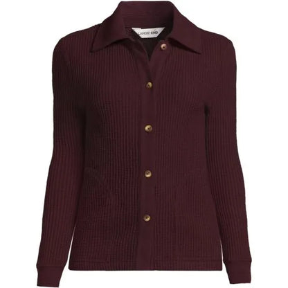 Women's Long Sleeve Waffle Collared Shacket