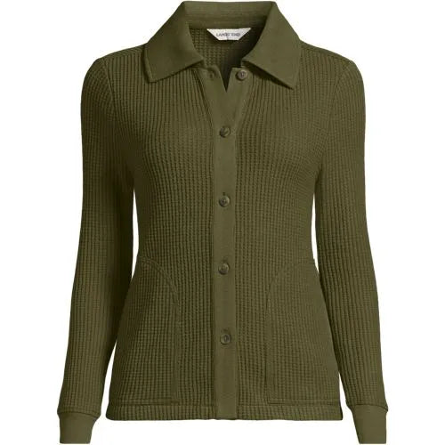 Women's Long Sleeve Waffle Collared Shacket