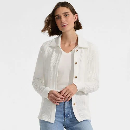 Women's Long Sleeve Waffle Collared Shacket