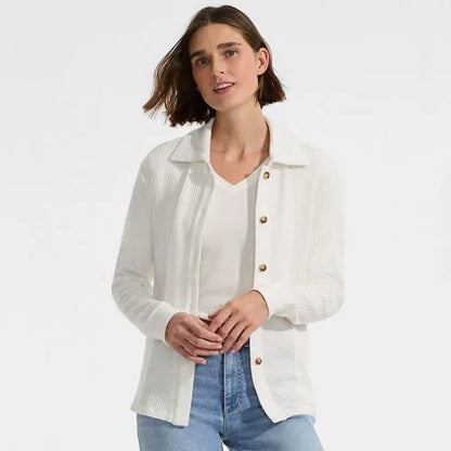 Women's Long Sleeve Waffle Collared Shacket