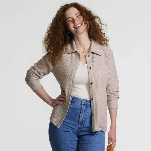 Women's Long Sleeve Waffle Collared Shacket