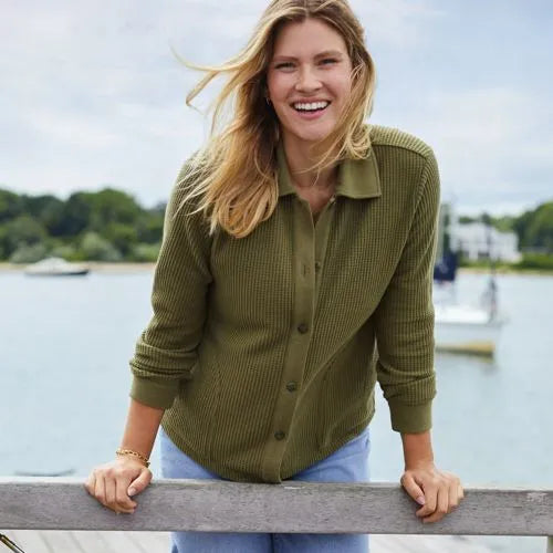 Women's Long Sleeve Waffle Collared Shacket