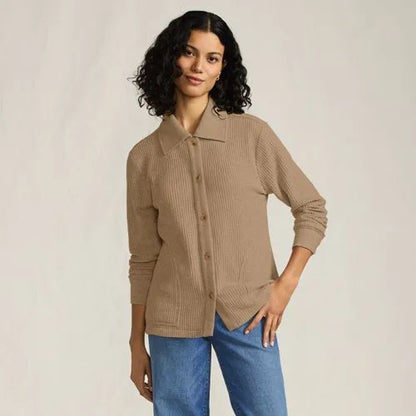 Women's Long Sleeve Waffle Collared Shacket