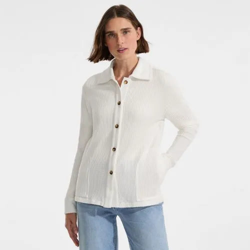 Women's Long Sleeve Waffle Collared Shacket