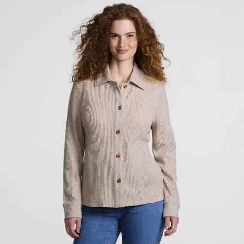 Women's Long Sleeve Waffle Collared Shacket