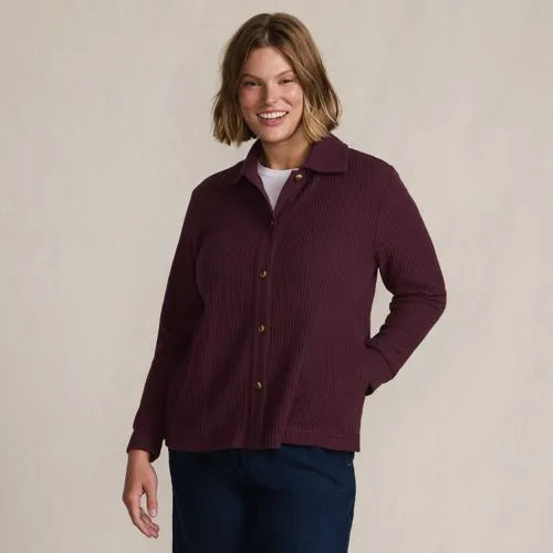 Women's Long Sleeve Waffle Collared Shacket