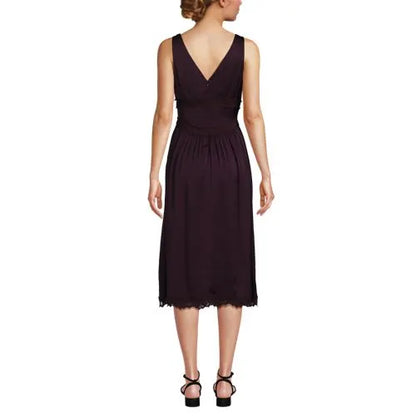 Women's Satin Sleeveless Lace Detail Dress