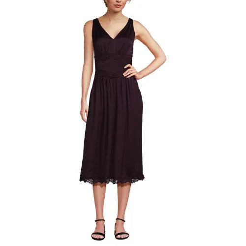 Women's Satin Sleeveless Lace Detail Dress