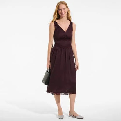 Women's Satin Sleeveless Lace Detail Dress