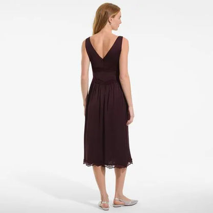 Women's Satin Sleeveless Lace Detail Dress