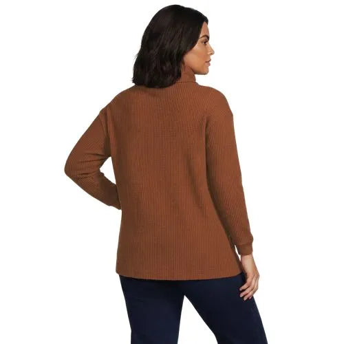 Women's Long Sleeve Waffle Cowl Neck Tunic