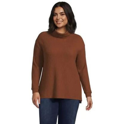 Women's Long Sleeve Waffle Cowl Neck Tunic