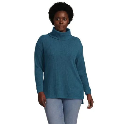 Women's Long Sleeve Waffle Cowl Neck Tunic