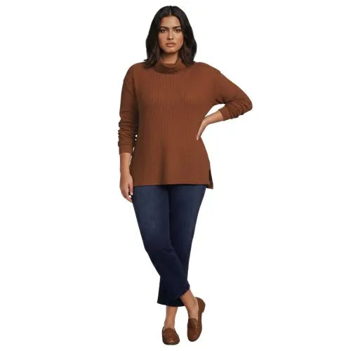 Women's Long Sleeve Waffle Cowl Neck Tunic