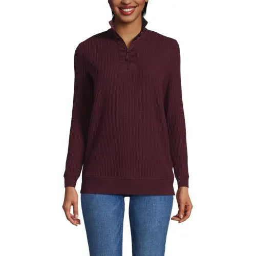 Women's Long Sleeve Waffle Quarter Zip Pullover