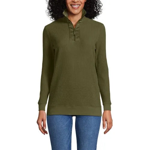 Women's Long Sleeve Waffle Quarter Zip Pullover