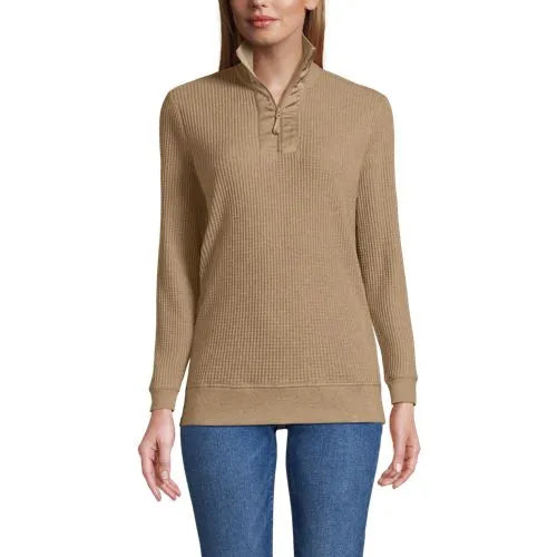 Women's Long Sleeve Waffle Quarter Zip Pullover