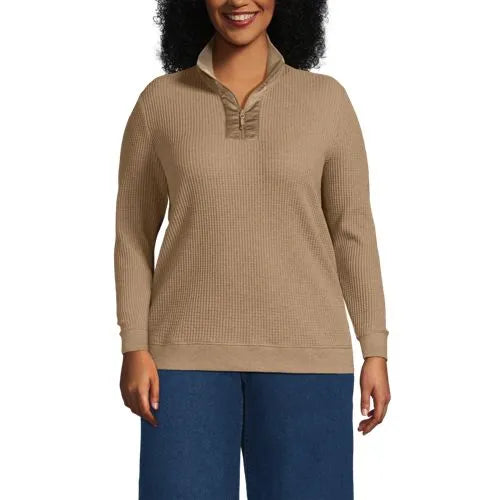 Women's Long Sleeve Waffle Quarter Zip Pullover
