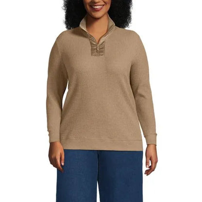 Women's Long Sleeve Waffle Quarter Zip Pullover