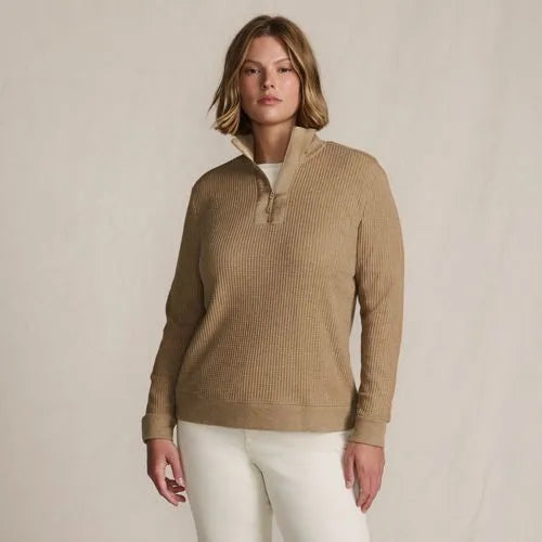 Women's Long Sleeve Waffle Quarter Zip Pullover