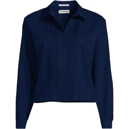 Women's Plus Size Boxy Cropped No Iron Pintuck Shirt