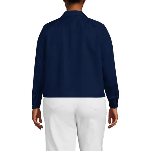 Women's Plus Size Boxy Cropped No Iron Pintuck Shirt